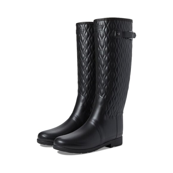 Hunter Refined Tall Vertical Quilt Boot Black Womens Rain Boots 38 US 7 New - Picture 1 of 7